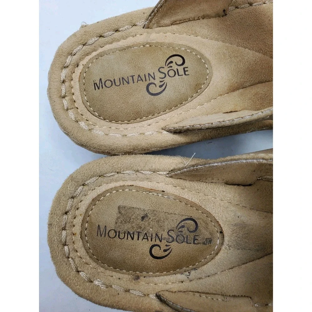 Mountain Sole Karen Sandal Tan Fabric w/Silver Rhinestones Sz 6.5M New Fast Ship